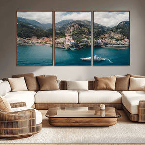 20321590-MGV-CV-36X24-Amalfi Coast Wall Art Canvas Print, Framed Italy Travel Art Picture Print, Mediterranean Landscape Perfect Mediterranean Coastal