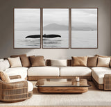 30524220-MGV-CV-36X24-Whale Tail Wall Art Canvas Print, Framed Black White Ocean Art Picture Print, Calm Marine Perfect Minimalist Coastal Decor Artwork