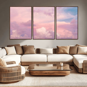 22874890-MGV-CV-36X24-Pastel Sky Wall Art Canvas Print, Framed Dreamy Cloudscape Art Picture Print, Sunset Glow Perfect Minimalist Serenity Decor