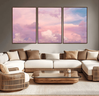 22874890-MGV-CV-36X24-Pastel Sky Wall Art Canvas Print, Framed Dreamy Cloudscape Art Picture Print, Sunset Glow Perfect Minimalist Serenity Decor