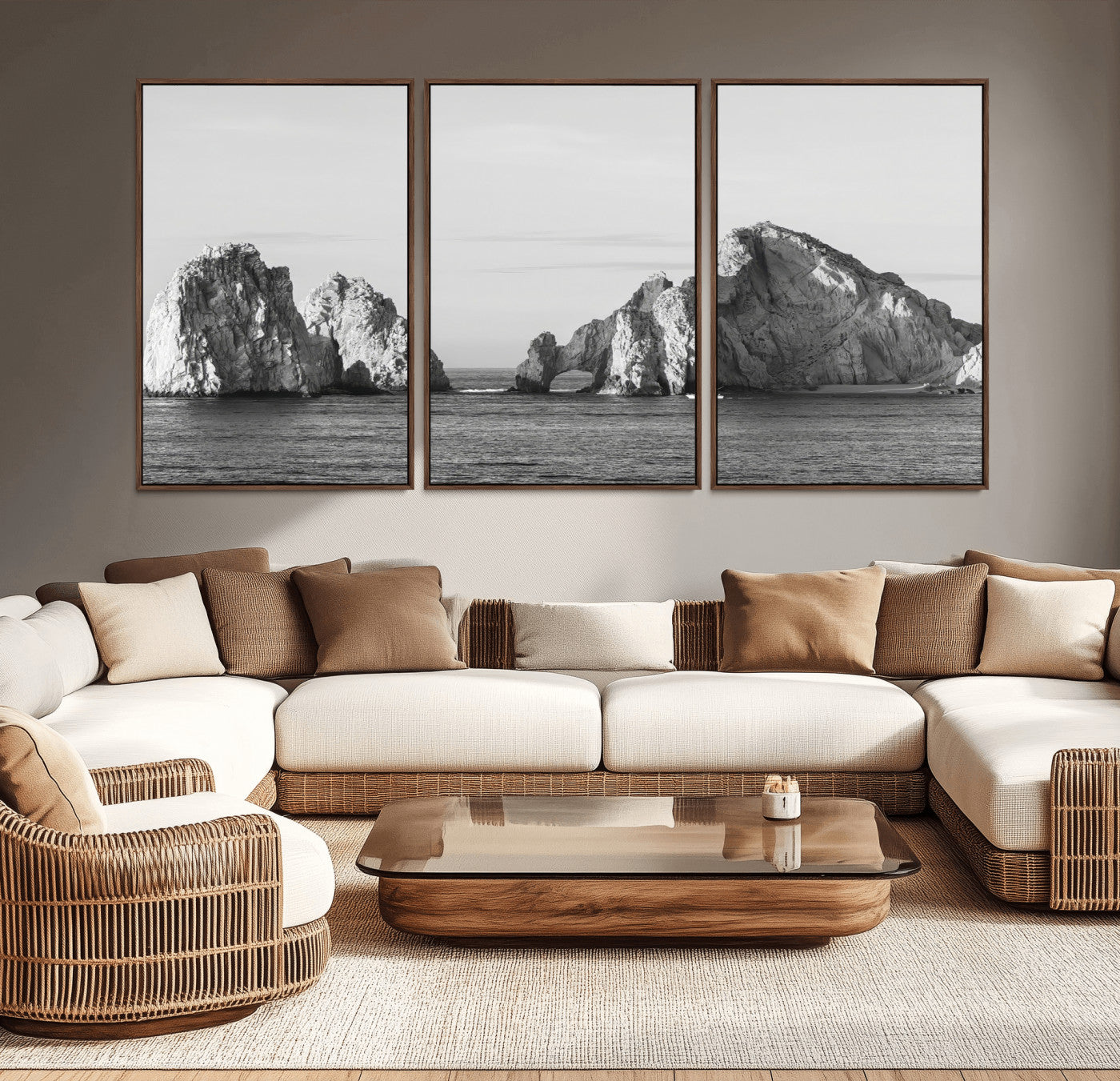 18810731-MGV-CV-36X24-Rugged Coastline Wall Art Canvas Print, Framed Ocean Cliffs Art Picture Print, Monochrome Seascape Perfect Coastal Minimalist