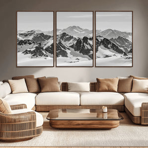 46884246-MGV-CV-36X24-Snowy Mountain Wall Art Canvas Print, Framed Mountain Peaks Art Picture Print, Alpine Mountains Perfect Minimalist Alpine Decor