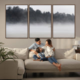 59703275-MGV-FC-60X30-3P_Walnut-Surfer in Fog Wall Art Canvas Print, Framed Foggy Beach Art Picture Print, Coastal Surf Perfect Moody Coastal Decor Artwork