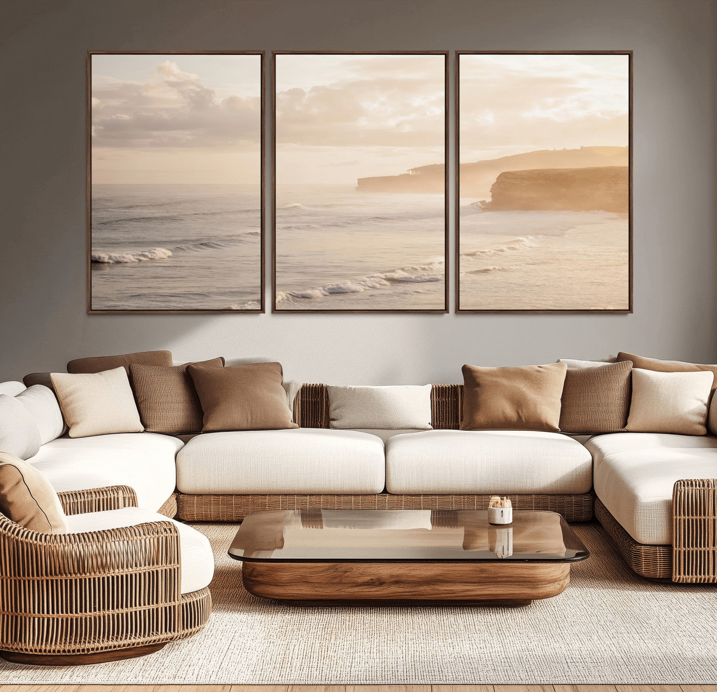 57669769-MGV-CV-36X24-Misty Coastal Wall Art Canvas Print, Framed Golden Sunset Art Picture Print, Serene Shoreline Perfect Tranquil Coastal Decor