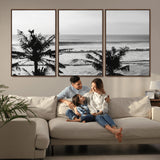 17508038-MGV-FC-60X30-3P_Walnut-Tropical Coastline Wall Art Canvas Print, Framed Palm Trees Art Picture Print, Ocean Waves Perfect Minimalist Coastal Decor