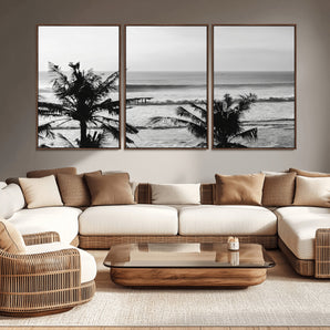 17508038-MGV-CV-36X24-Tropical Coastline Wall Art Canvas Print, Framed Palm Trees Art Picture Print, Ocean Waves Perfect Minimalist Coastal Decor