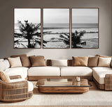 17508038-MGV-CV-36X24-Tropical Coastline Wall Art Canvas Print, Framed Palm Trees Art Picture Print, Ocean Waves Perfect Minimalist Coastal Decor