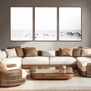 38441169-MGV-CV-36X24-Monochrome Swimming Wall Art Canvas Print, Framed Ocean Horizon Art Picture Print, Moody Coastal Perfect Minimalist Coastal Decor