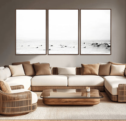 38441169-MGV-CV-36X24-Monochrome Swimming Wall Art Canvas Print, Framed Ocean Horizon Art Picture Print, Moody Coastal Perfect Minimalist Coastal Decor