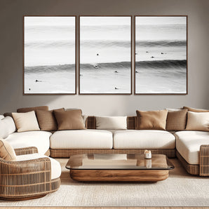 54291445-MGV-CV-36X24-Black White Ocean Wall Art Canvas Print, Framed Coastal Sport Art Picture Print, Ocean Culture Perfect Minimalist Coastal Decor