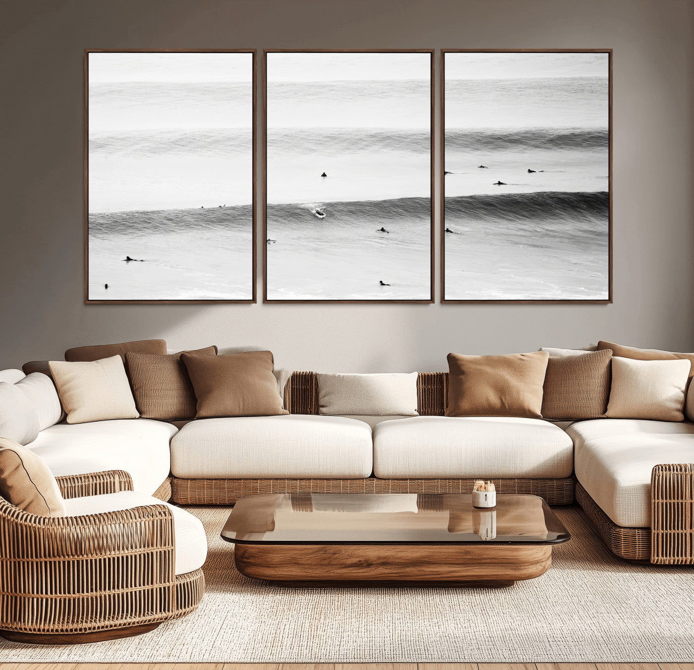 54291445-MGV-CV-36X24-Black White Ocean Wall Art Canvas Print, Framed Coastal Sport Art Picture Print, Ocean Culture Perfect Minimalist Coastal Decor