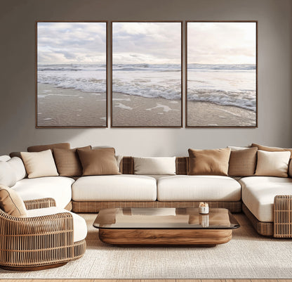 70596264-MGV-CV-36X24-Ocean Waves Wall Art Canvas Print, Framed Coastal Shoreline Art Picture Print, Sea Foam Perfect Coastal Minimalist Decor Artwork