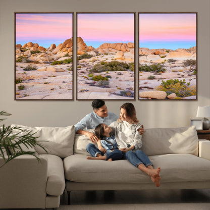 96167137-MGV-FC-60X30-3P_Walnut-Vibrant Sunset Sky Wall Art Canvas Print, Framed Joshua Tree Art Picture Print, Rugged Terrain Perfect Southwestern Boho Decor
