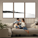 29611516-MGV-FC-60X30-3P_Walnut-Black White Beach Wall Art Canvas Print, Framed Palm Trees Art Picture Print, Monochrome Tropical Perfect Minimalist Coastal Decor