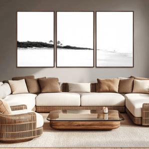 29611516-MGV-CV-36X24-Black White Beach Wall Art Canvas Print, Framed Palm Trees Art Picture Print, Monochrome Tropical Perfect Minimalist Coastal Decor