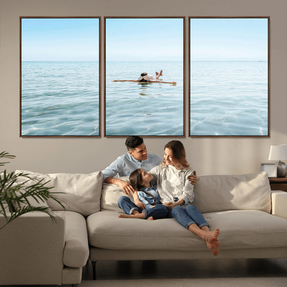 32624554-MGV-FC-60X30-3P_Walnut-Swimming Relaxation Wall Art Canvas Print, Framed Peaceful Water Art Picture Print, Clear Sea Perfect Minimalist Aquatic Decor