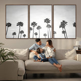 62298277-MGV-FC-60X30-3P_Walnut-Monochrome Palms Wall Art Canvas Print, Framed Minimalist Trees Art Picture Print, Silhouetted Palms Perfect Tropical Minimalist