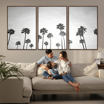 62298277-MGV-FC-60X30-3P_Walnut-Monochrome Palms Wall Art Canvas Print, Framed Minimalist Trees Art Picture Print, Silhouetted Palms Perfect Tropical Minimalist