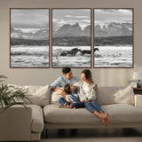 21655040-MGV-FC-60X30-3P_Walnut-Wild Horses Wall Art Canvas Print, Framed Black White Mountains Art Picture Print, Rustic Countryside Perfect Rustic Western Decor