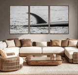 62314230-MGV-CV-36X24-Black White Surfboard Wall Art Canvas Print, Framed Minimalist Beach Art Picture Print, Surf Fin Perfect Minimalist Coastal Decor