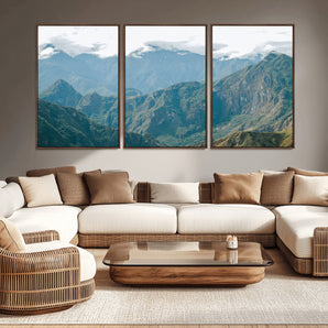 79393816-MGV-CV-36X24-Misty Mountain Wall Art Canvas Print, Framed Cloudy Andean Art Picture Print, Rugged Mountain Perfect Rustic Nature Decor Artwork