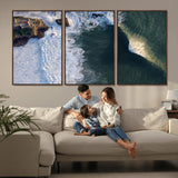 37405684-MGV-FC-60X30-3P_Walnut-Nazare Coast Wall Art Canvas Print, Framed Aerial Ocean Art Picture Print, Coastal Fortress Perfect Dramatic Coastal Decor Artwork