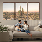 76234974-MGV-FC-60X30-3P_Walnut-Desert Cactus Wall Art Canvas Print, Framed Baja Desert Art Picture Print, Pastel Desert Perfect Southwestern Boho Decor Artwork