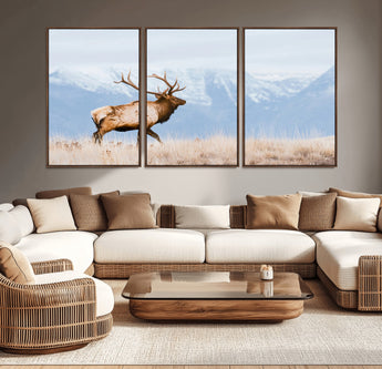 96024025-MGV-CV-36X24-Elk Photography Wall Art Canvas Print, Framed Mountain Wildlife Art Picture Print, Rustic Lodge Decor Perfect Rustic Lodge Decor