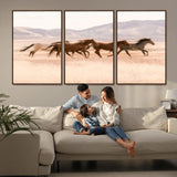 83644685-MGV-FC-60X30-3P_Walnut-Wild Horse Art Wall Art Canvas Print, Framed Rustic Western Art Picture Print, Desert Horse Scene Perfect Rustic Western Decor