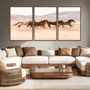 83644685-MGV-CV-36X24-Wild Horse Art Wall Art Canvas Print, Framed Rustic Western Art Picture Print, Desert Horse Scene Perfect Rustic Western Decor
