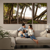 92093951-MGV-FC-60X30-3P_Walnut-Tropical Jungle Wall Art Canvas Print, Framed Palm Tree Forest Art Picture Print, Coastal Escape Perfect Jungle Retreat Decor