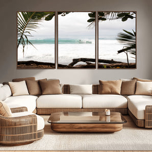 50382104-MGV-CV-36X24-Tropical Surf Wall Art Canvas Print, Framed Palm Tree View Art Picture Print, Beach House Art Perfect Boho Coastal Decor Artwork