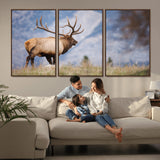 26365841-MGV-FC-60X30-3P_Walnut-Mountain Elk Art Wall Art Canvas Print, Framed Rustic Wildlife Print Art Picture Print, Lodge Style Decor Perfect Rustic Lodge