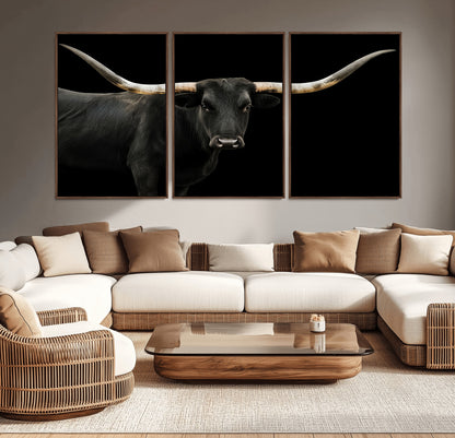 99448328-MGV-CV-36X24-Longhorn Cattle Wall Art Canvas Print, Framed Texas Ranch Art Picture Print, Western Cow Perfect Farmhouse Decor Artwork