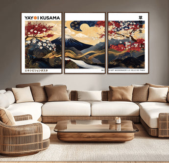 66243961-MGV-CV-36X24-Mount Fuji Japanese Wall Art – Golden Abstract Landscape Canvas Print, Cherry Blossom Painting, Modern Oriental Zen Home Decor