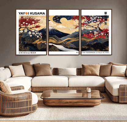 66243961-MGV-CV-36X24-Mount Fuji Japanese Wall Art – Golden Abstract Landscape Canvas Print, Cherry Blossom Painting, Modern Oriental Zen Home Decor