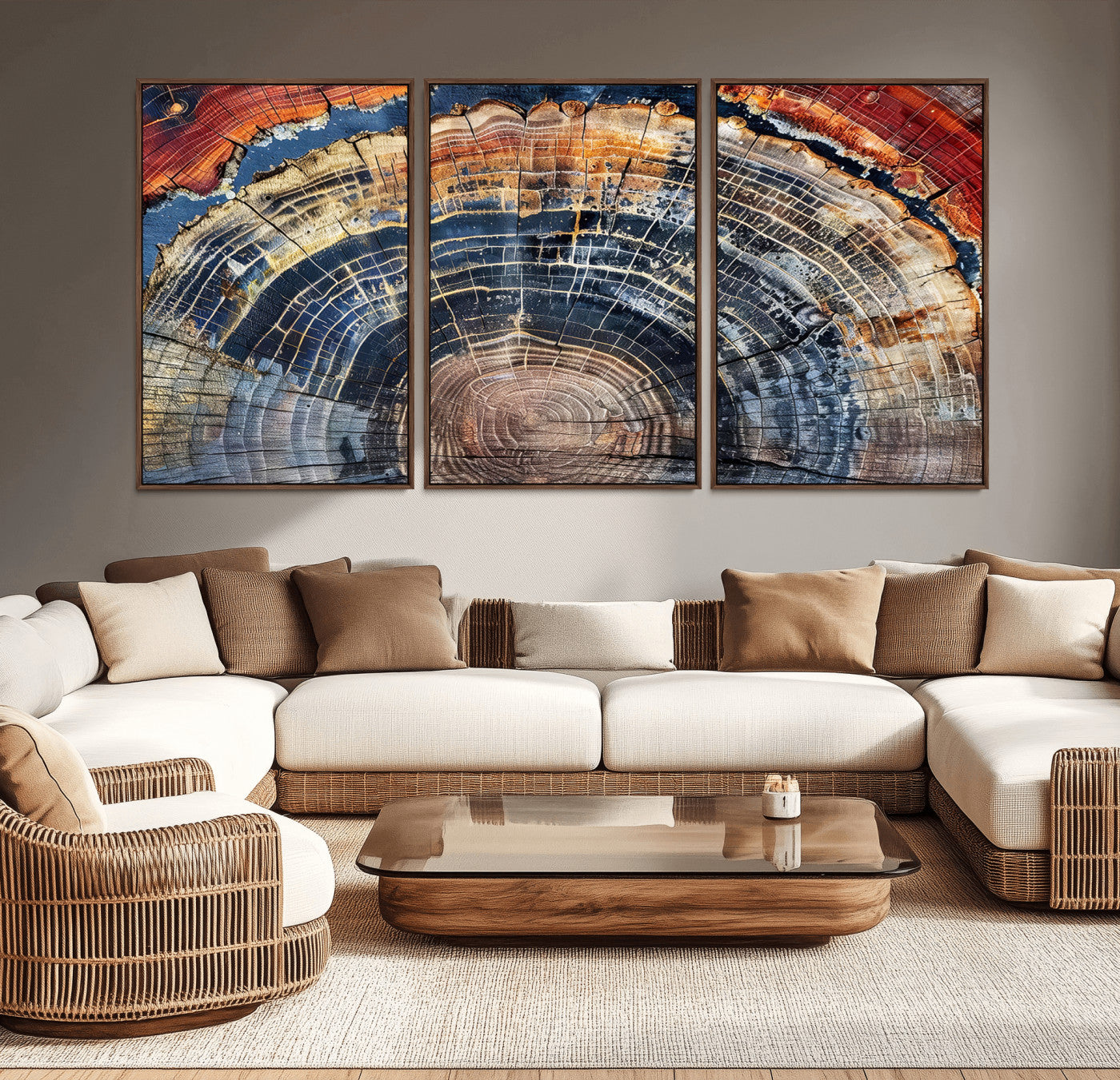 38987581-MGV-CV-36X24-Tree Ring Art Wall Art Canvas Print, Framed Rustic Wall Decor Art Picture Print, Nature Grain Print Perfect Modern Rustic Decor