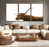 62566114-MGV-CV-36X24-Longhorn Cow Art Wall Art Canvas Print, Framed Rustic Animal Decor Art Picture Print, Texas Bull Photo Perfect Rustic Farmhouse
