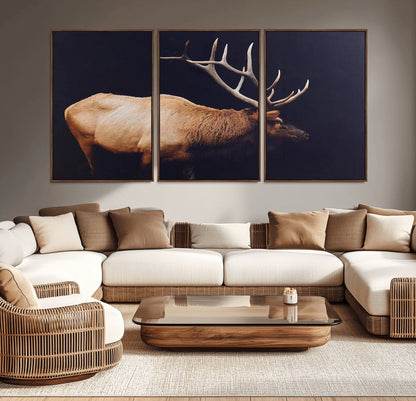 89239257-MGV-CV-36X24-Bull Elk Decor Wall Art Canvas Print, Framed Elk Photography Art Picture Print, Rustic Wildlife Perfect Rustic Lodge Decor Artwork