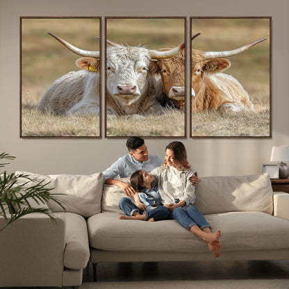 53388593-MGV-FC-60X30-3P_Walnut-Cow Photography Wall Art Canvas Print, Framed Rustic Animal Decor Art Picture Print, Texas Cow Pair Perfect Western Farmhouse
