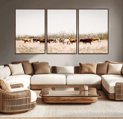 12454132-MGV-CV-36X24-Cow Herd Photography Wall Art Canvas Print, Framed Rustic Farmhouse Decor Art Picture Print, Western Ranch Style Perfect Rustic