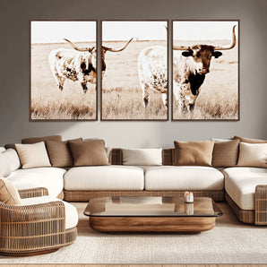 39672786-MGV-CV-36X24-Rustic Cow Scene Wall Art Canvas Print, Framed Farmhouse Style Cattle Art Picture Print, Prairie Animal Duo Perfect Rustic Western