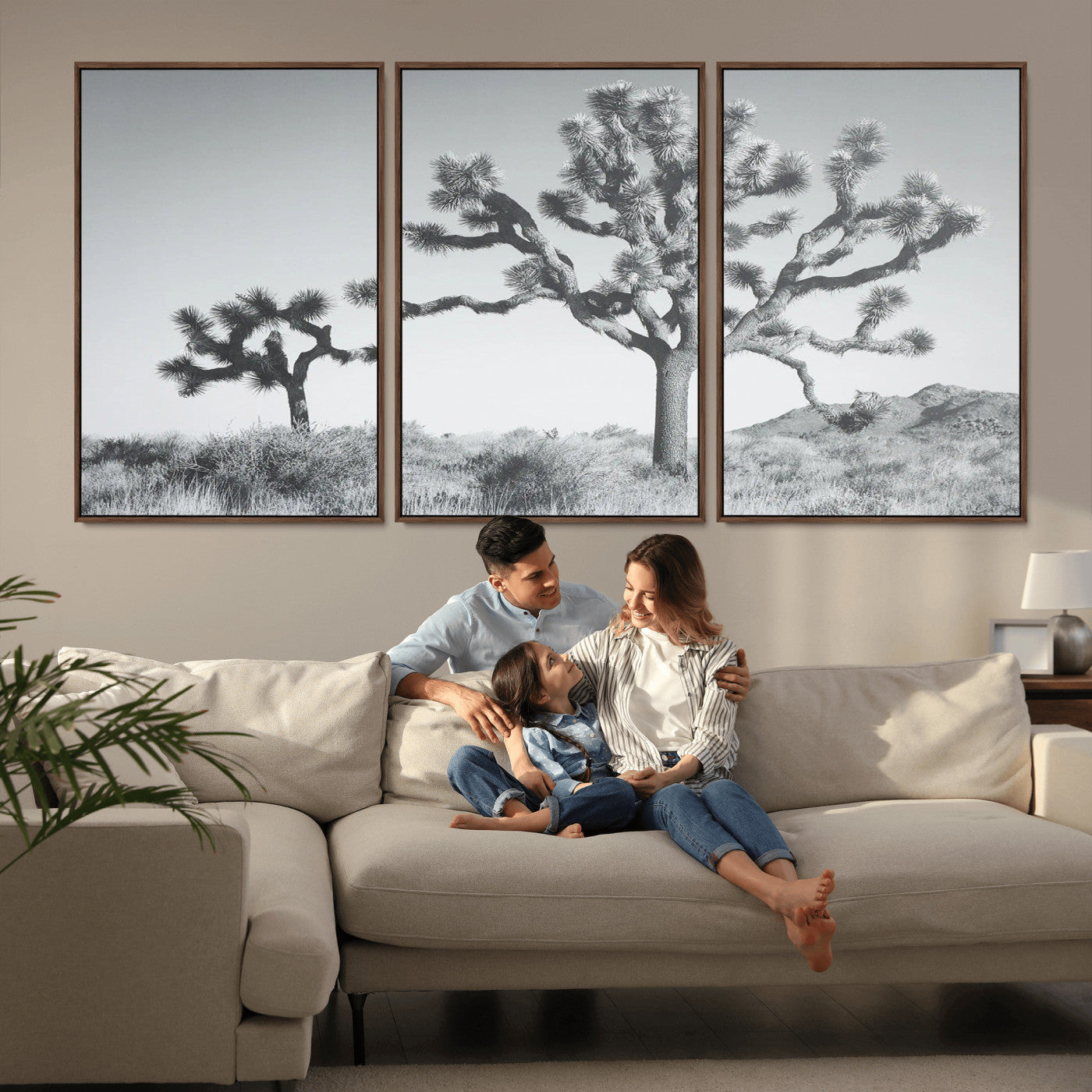 58647785-MGV-FC-60X30-3P_Walnut-Calm Earthy Aesthetic Wall Art Canvas Print, Framed Arid Terrain Decor Art Picture Print, Joshua Tree Perfect Rustic Minimalist