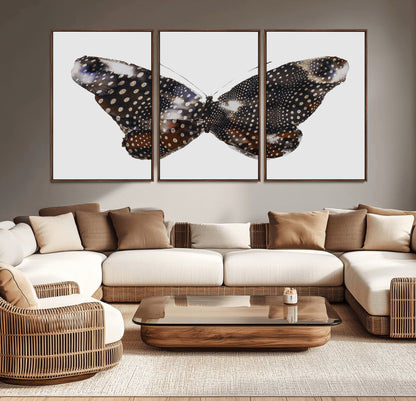 99831147-MGV-CV-36X24-Spotted Butterfly Wall Art Canvas Print, Framed Neutral Insect Theme Art Picture Print, Earthy Wing Pattern Perfect Modern Rustic