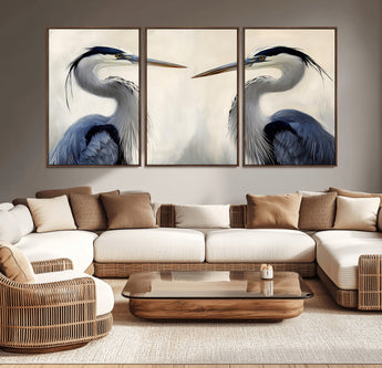 18230556-MGV-CV-36X24-Blue Heron Pair Wall Art Canvas Print, Framed Coastal Bird Theme Art Picture Print, Tranquil Wildlife Scene Perfect Coastal