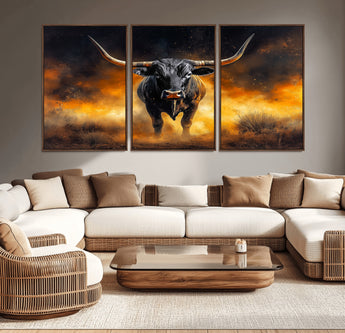 58293979-MGV-CV-36X24-Longhorn Canvas Wall Art Canvas Print, Framed Bold Bull Wall Art Art Picture Print, Western Animal Decor Perfect Western Dramatic