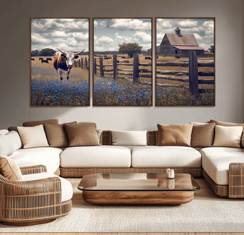 22296025-MGV-CV-36X24-Texas Longhorn Canvas Wall Art Canvas Print, Framed Rustic Barn Wall Art Art Picture Print, Farmhouse Cow Decor Perfect Rustic