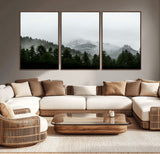 55968349-MGV-CV-36X24-Misty Mountains Wall Art Canvas Print, Framed Foggy Forest Art Picture Print, Snowy Peaks Perfect Moody Wilderness Decor Artwork