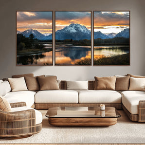 14130176-MGV-CV-36X24-Mountain Sunset Wall Art Canvas Print, Framed Alpine Wilderness Art Picture Print, Golden Hour Perfect Rustic Wilderness Decor