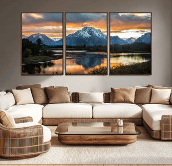 14130176-MGV-CV-36X24-Mountain Sunset Wall Art Canvas Print, Framed Alpine Wilderness Art Picture Print, Golden Hour Perfect Rustic Wilderness Decor